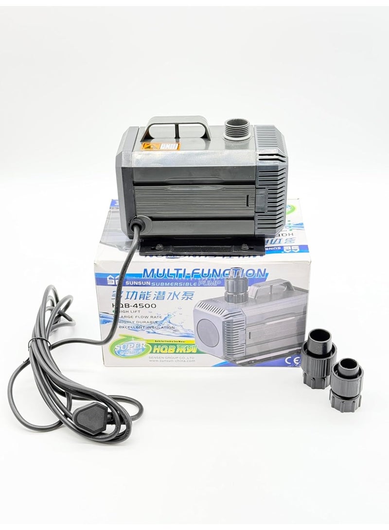 سان سان مضخة SunSun البرمائية الغاطسة HQB 4500 - معدل تدفق 4500 لتر/ساعة، قدرة 100 واط، ارتفاع ضخ 4 أمتار، مناسبة لأحواض السمك عالية الأداء، والنوافير، والبرك، وأنظمة الزراعة المائية. - Image 1